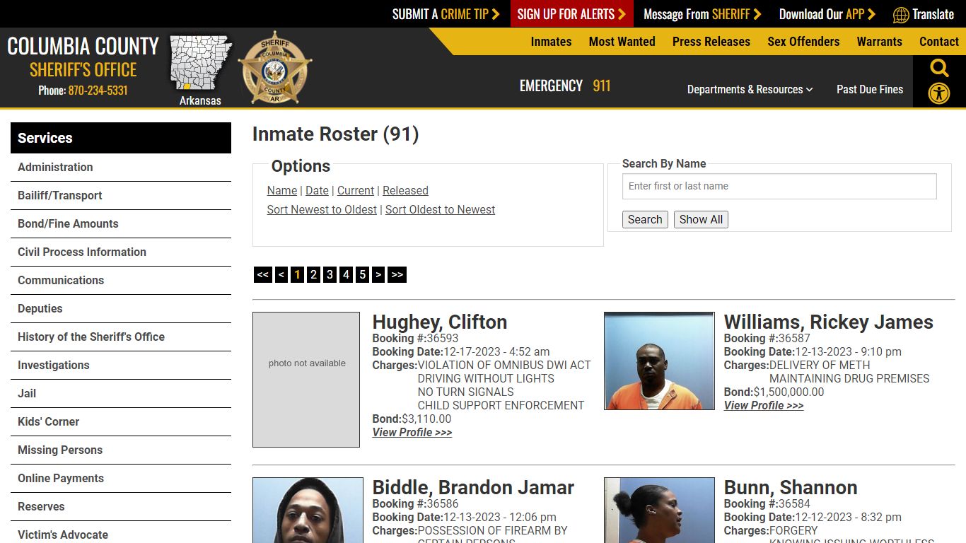 Inmate Roster (92) - Columbia County Sheriff's Office